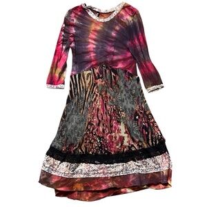 Mezon Lace Tie-Dye Midi Dress Size S Sleeve Fairycore Whimsigoth Grunge